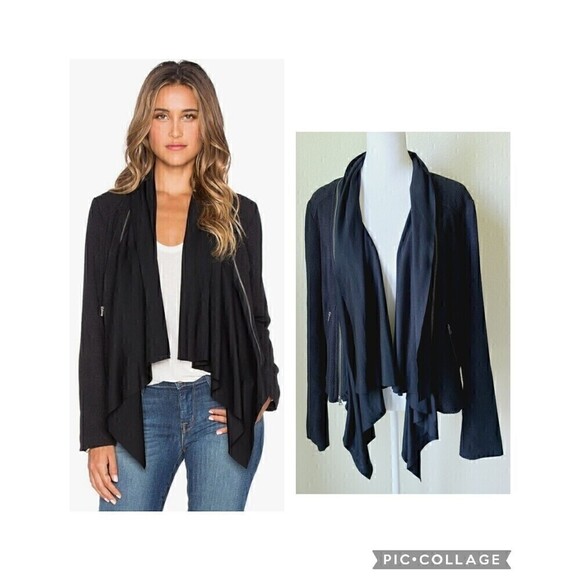 Ella Moss Women Black Motto Jacket Medium Stretch Crepe Detachable Shawl Pocket - Picture 2 of 11